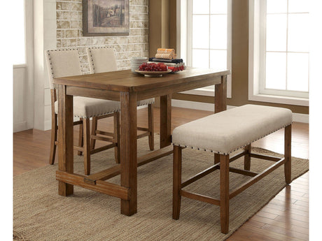 Sania Rustic Oak 4 Pc. Counter Height Table Set w/ Bench - Ornate Home