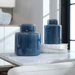 Saniya Blue Containers (Set of 2) - Ornate Home