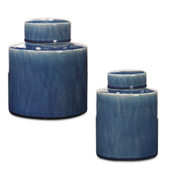 Saniya Blue Containers (Set of 2) - Ornate Home