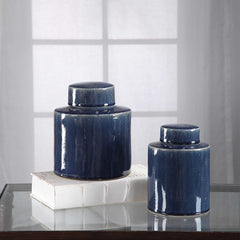 Saniya Blue Containers (Set of 2) - Ornate Home