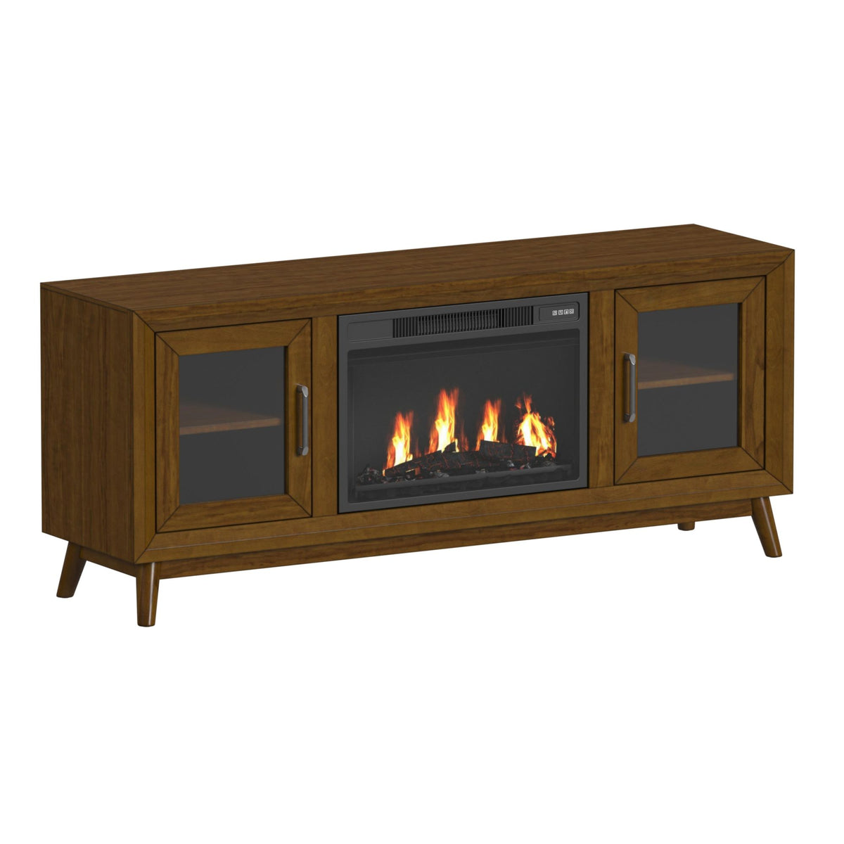 Santa Barbara Walnut 60" TV Console with 23" Fireplace Insert (Ships in 2 Boxes) - Ornate Home