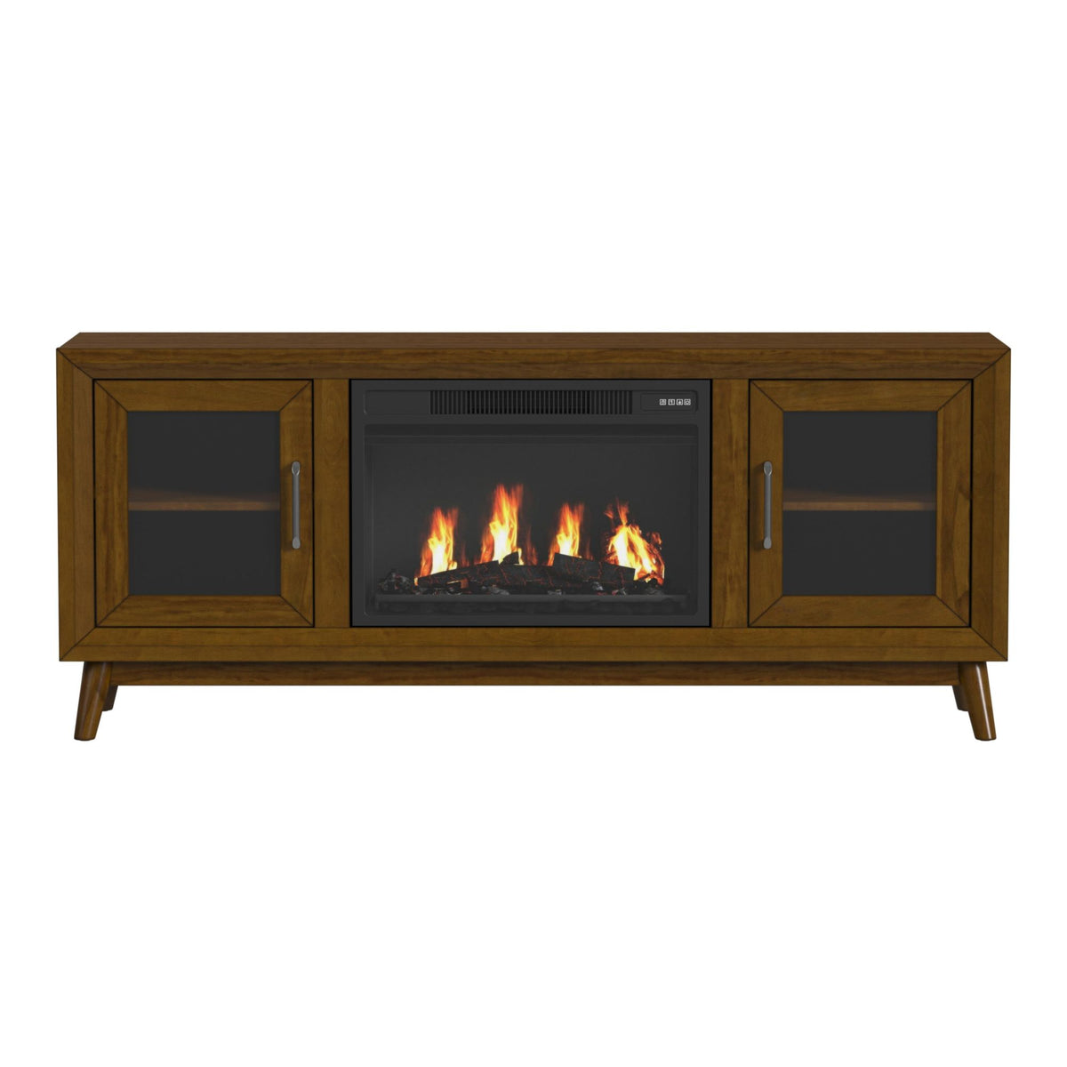 Santa Barbara Walnut 60" TV Console with 23" Fireplace Insert (Ships in 2 Boxes) - Ornate Home