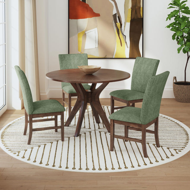 Santa Barbara Walnut/Avocado 5-Piece Standard Height Dining Set with Round Table & Four Fabric Chairs - Ornate Home