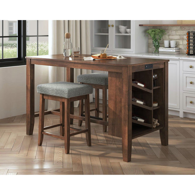 Santa Barbara Walnut/Dark Grey Kitchen Island & 2 Counter Stools - Ornate Home