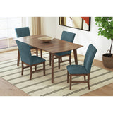 Santa Barbara Walnut/Denim Blue 5-Piece Standard Height Dining Set with Rectangular Table & Four Fabric Chairs - Ornate Home