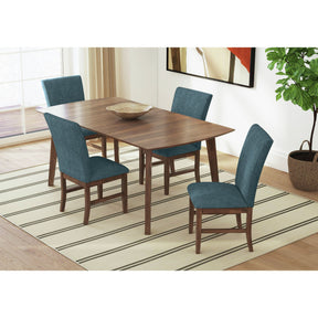 Santa Barbara Walnut/Denim Blue 5-Piece Standard Height Dining Set with Rectangular Table & Four Fabric Chairs - Ornate Home