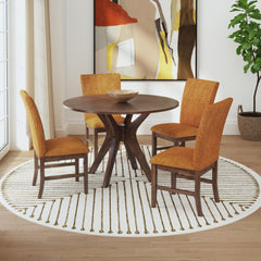 Santa Barbara Walnut/Orange 5-Piece Standard Height Dining Set with Round Table & Four Fabric Chairs - Ornate Home