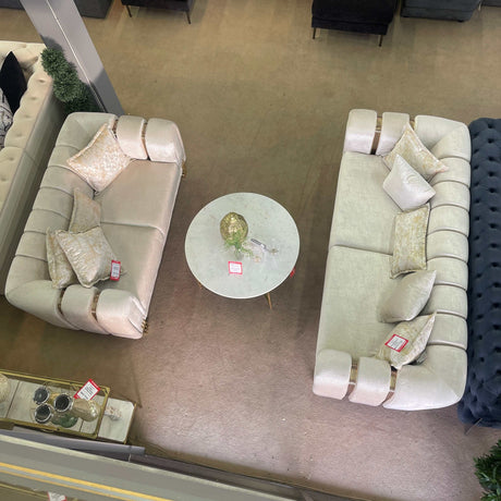 Santana Ivory Velvet Sofa & Loveseat / 2pc - Ornate Home