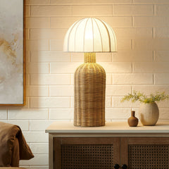 Santo White/Natural Rattan Table Lamp With Dome Shade - Ornate Home