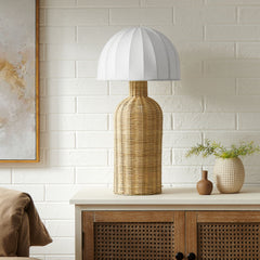 Santo White/Natural Rattan Table Lamp With Dome Shade - Ornate Home