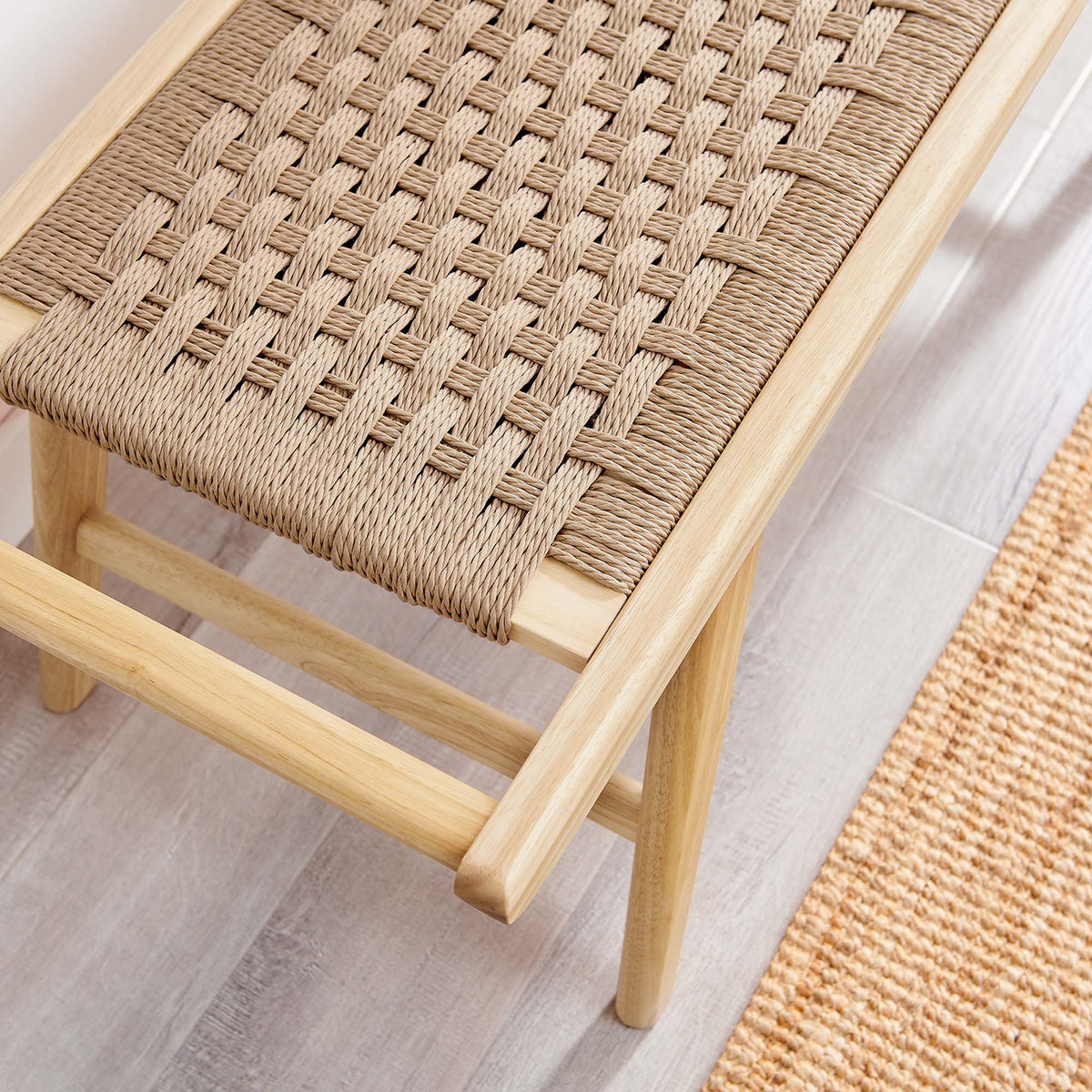 Saoirse Natural 47" Wove Rope Wood Bench - Ornate Home
