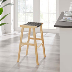 Saoirse Natural/Black Woven Rope Wood Bar Stool (Set of 2) - Ornate Home