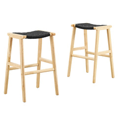 Saoirse Natural/Black Woven Rope Wood Bar Stool (Set of 2) - Ornate Home