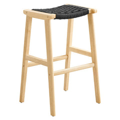 Saoirse Natural/Black Woven Rope Wood Bar Stool (Set of 2) - Ornate Home