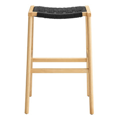 Saoirse Natural/Black Woven Rope Wood Bar Stool (Set of 2) - Ornate Home
