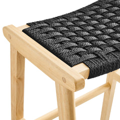 Saoirse Natural/Black Woven Rope Wood Bar Stool (Set of 2) - Ornate Home