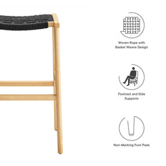 Saoirse Natural/Black Woven Rope Wood Bar Stool (Set of 2) - Ornate Home