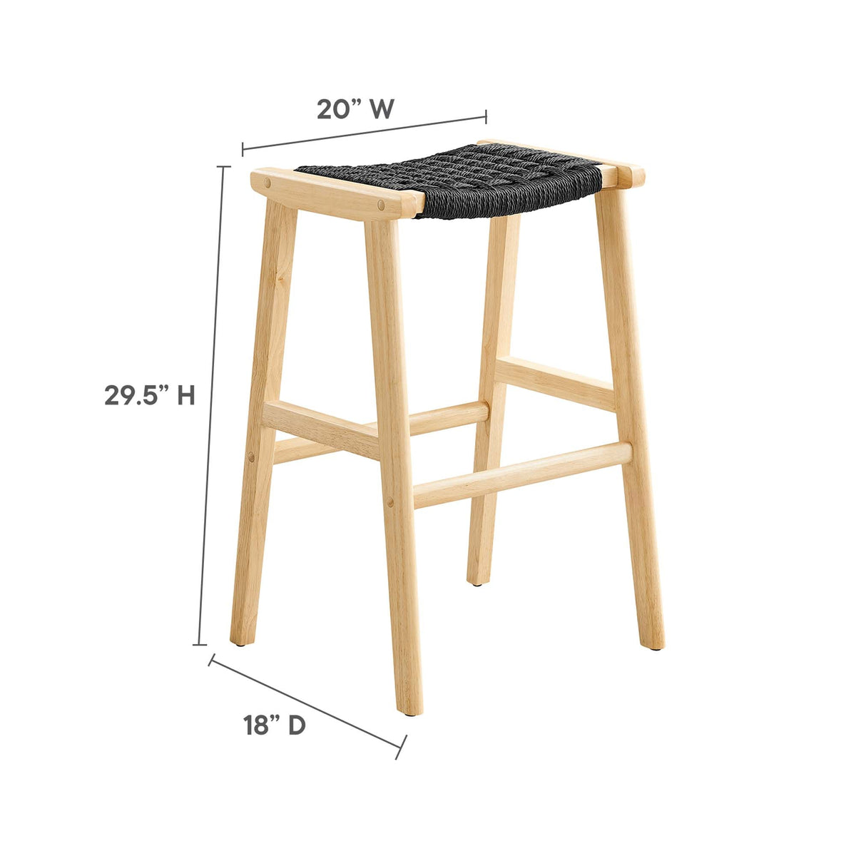 Saoirse Natural/Black Woven Rope Wood Bar Stool (Set of 2) - Ornate Home