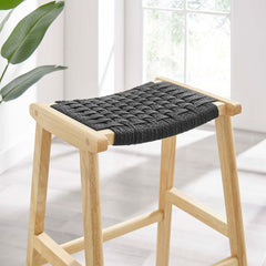 Saoirse Natural/Black Woven Rope Wood Bar Stool (Set of 2) - Ornate Home