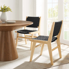 Saoirse Natural/Black Woven Rope Wood Dining Side Chair (Set of 2) - Ornate Home