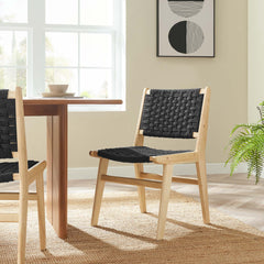 Saoirse Natural/Black Woven Rope Wood Dining Side Chair (Set of 2) - Ornate Home