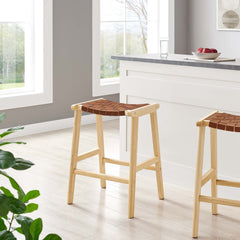 Saoirse Natural/Brown Faux Leather Wood Counter Stool (Set of 2) - Ornate Home