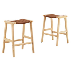 Saoirse Natural/Brown Faux Leather Wood Counter Stool (Set of 2) - Ornate Home