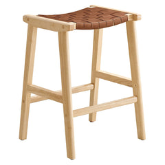 Saoirse Natural/Brown Faux Leather Wood Counter Stool (Set of 2) - Ornate Home