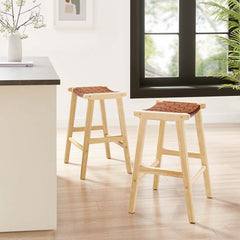 Saoirse Natural/Brown Faux Leather Wood Counter Stool (Set of 2) - Ornate Home