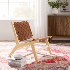 Saoirse Natural/Brown Leather Wood Accent Lounge Chair - Ornate Home