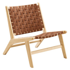 Saoirse Natural/Brown Leather Wood Accent Lounge Chair - Ornate Home