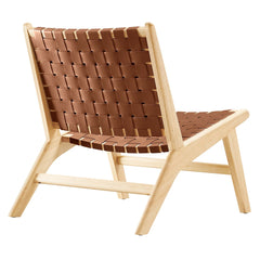 Saoirse Natural/Brown Leather Wood Accent Lounge Chair - Ornate Home