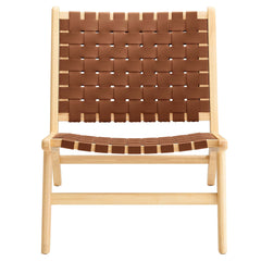 Saoirse Natural/Brown Leather Wood Accent Lounge Chair - Ornate Home
