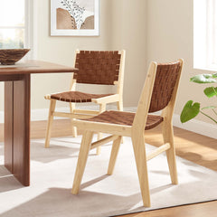 Saoirse Natural/Brown Leather Wood Dining Side Chair (Set of 2) - Ornate Home