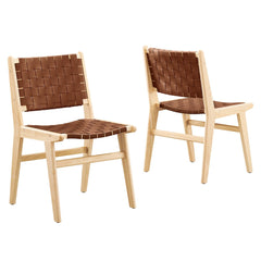 Saoirse Natural/Brown Leather Wood Dining Side Chair (Set of 2) - Ornate Home