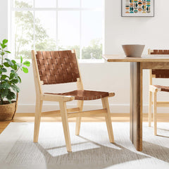 Saoirse Natural/Brown Leather Wood Dining Side Chair (Set of 2) - Ornate Home
