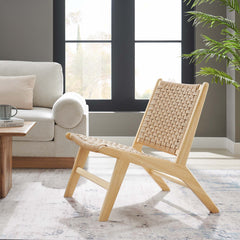 Saoirse Natural Woven Rope Wood Accent Lounge Chair - Ornate Home