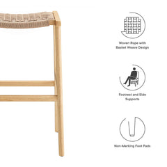 Saoirse Natural Woven Rope Wood Bar Stool (Set of 2) - Ornate Home