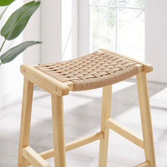 Saoirse Natural Woven Rope Wood Bar Stool (Set of 2) - Ornate Home