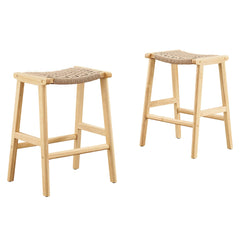 Saoirse Natural Woven Rope Wood Counter Stool (Set of 2) - Ornate Home