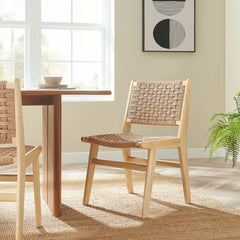 Saoirse Natural Woven Rope Wood Dining Side Chair (Set of 2) - Ornate Home