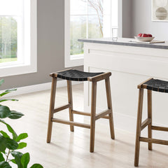 Saoirse Walnut/Black Faux Leather Wood Counter Stool (Set of 2) - Ornate Home