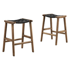 Saoirse Walnut/Black Faux Leather Wood Counter Stool (Set of 2) - Ornate Home