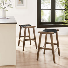 Saoirse Walnut/Black Faux Leather Wood Counter Stool (Set of 2) - Ornate Home