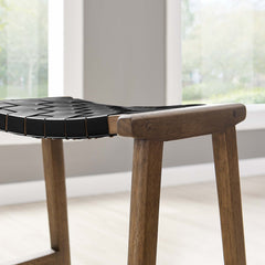 Saoirse Walnut/Black Faux Leather Wood Counter Stool (Set of 2) - Ornate Home