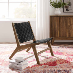 Saoirse Walnut/Black Leather Wood Accent Lounge Chair - Ornate Home