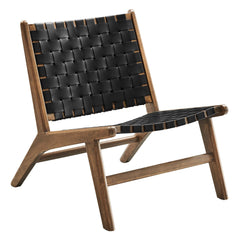 Saoirse Walnut/Black Leather Wood Accent Lounge Chair - Ornate Home