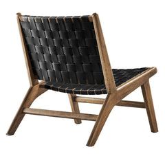 Saoirse Walnut/Black Leather Wood Accent Lounge Chair - Ornate Home