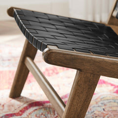 Saoirse Walnut/Black Leather Wood Accent Lounge Chair - Ornate Home