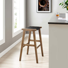 Saoirse Walnut/Black Leather Wood Bar Stool (Set of 2) - Ornate Home